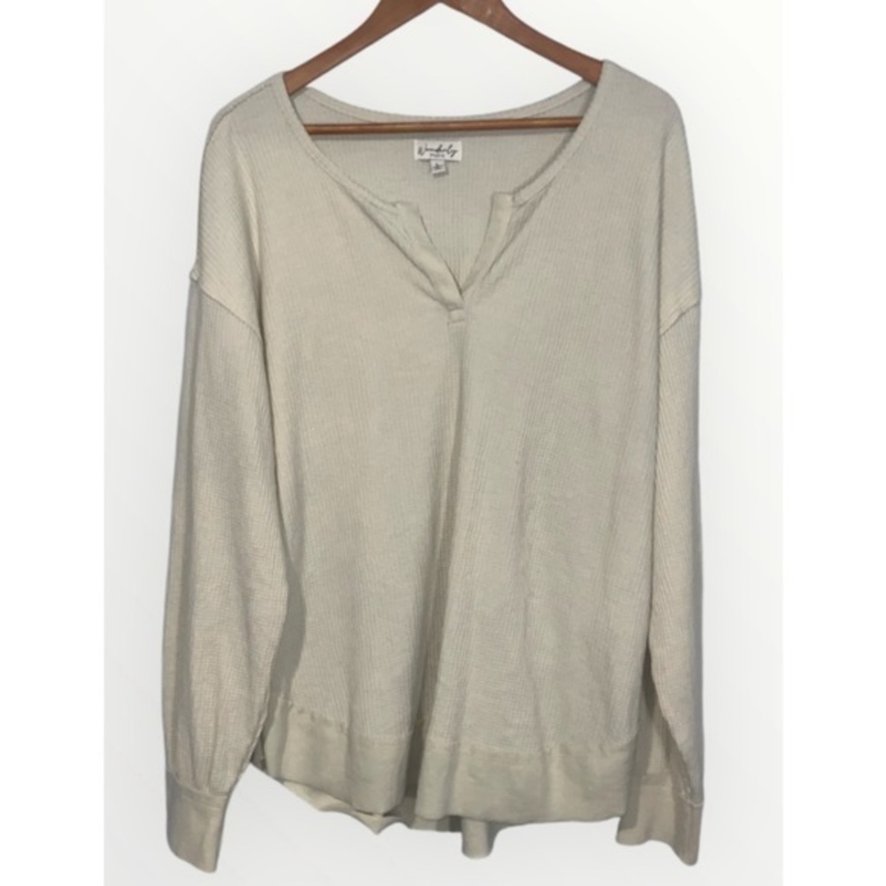 Wonderly Beige “Long John” Look Split Neck Long Sleeve Pullover Top L